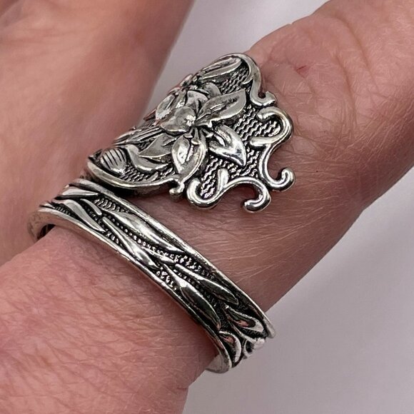 Boho Double Lily Adjustable Spoon Ring #1313 - Picture 4 of 12